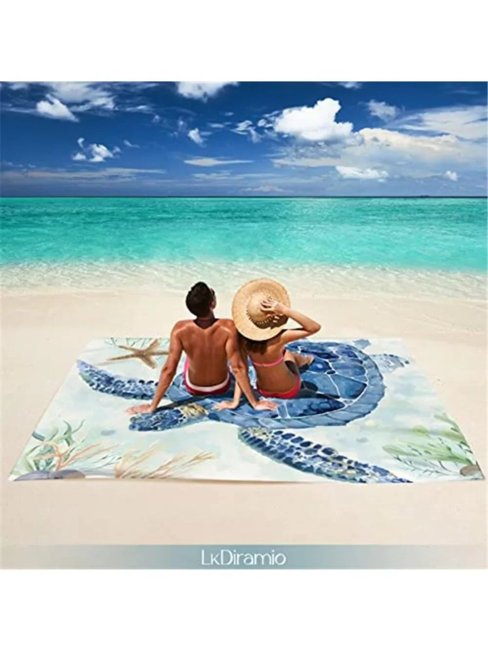 Oversized Beach Blanket Sandproof Waterproof Picnic Mat Turtle Print 100x80